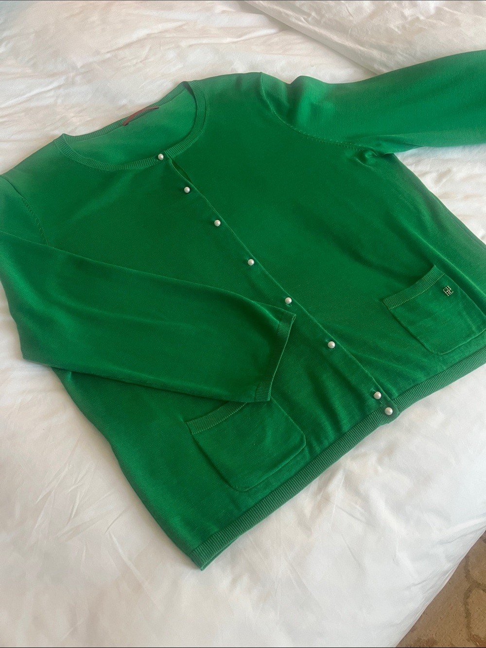 Carolina Herrera Emerald Green Pearl-Button Cardigan